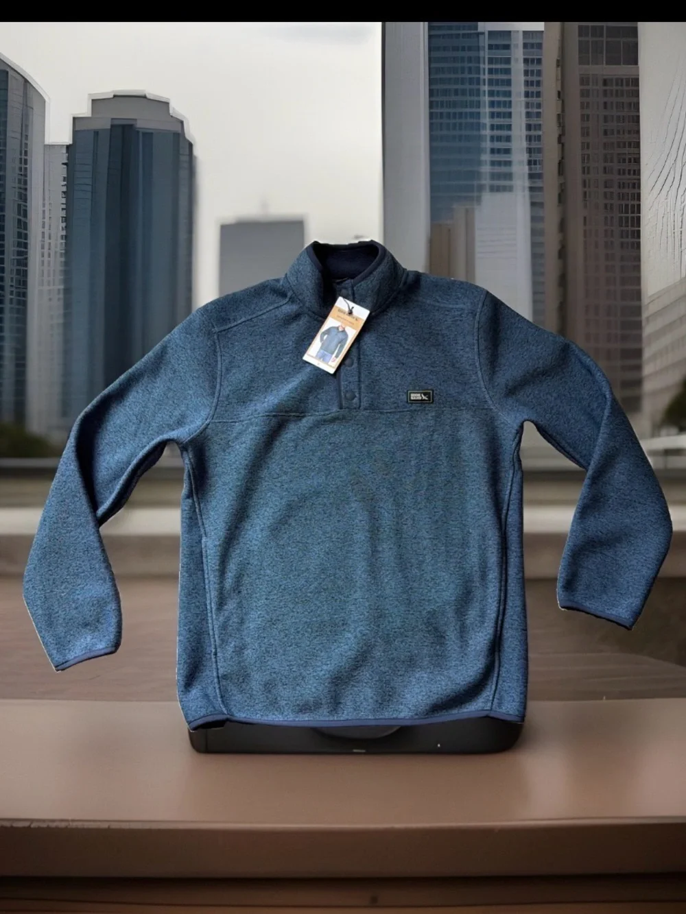 Eddie Bauer Men's Size S Heathered Blue Quarter-Snap Sweater Fleece Pullover.